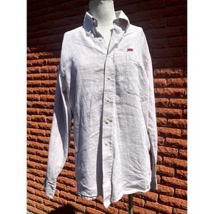 Perlis tan linen long sleeve button up men's Medium